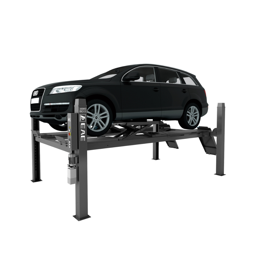 4-pelarlyft med inbyggd saxlyft